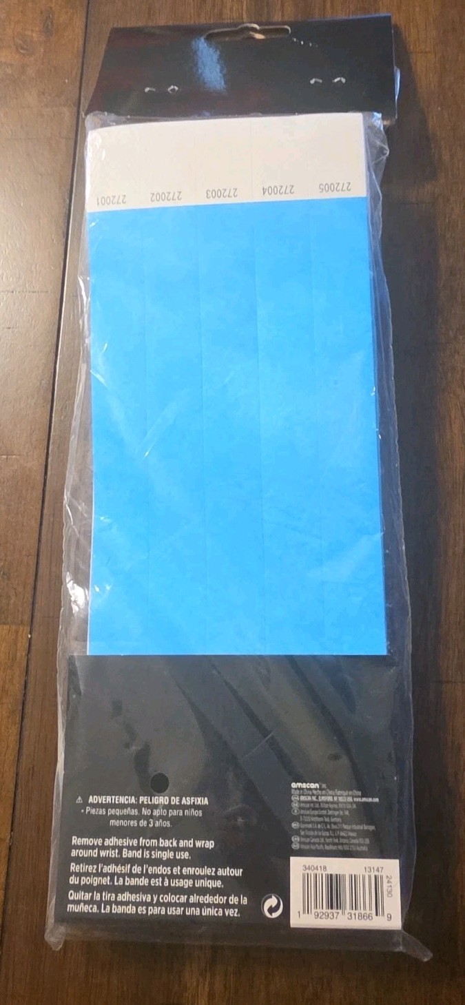 Amscan Wristbands Blue 500 Count Sequentially Numbered & Glows Under Black Light