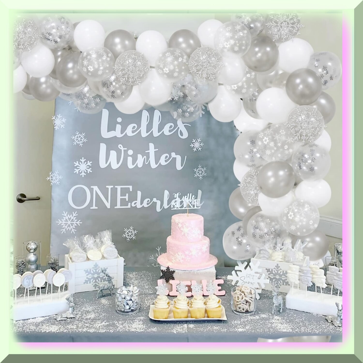 Snowflake Balloon Garland Arch Kit for Child’s Winter Party