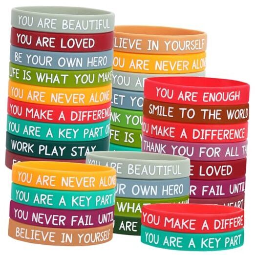 64pcs Motivational Silicone Bracelets Bulk Colored Inspirational Quote Style