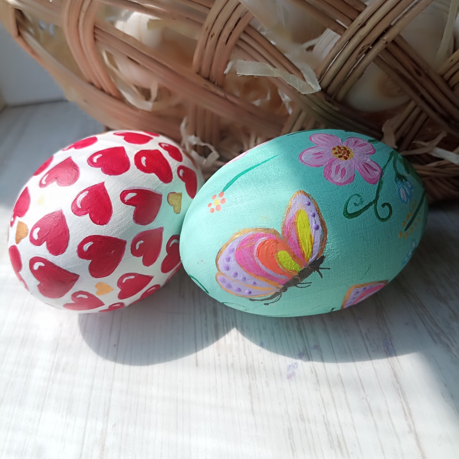 Easter Eggs in Gift Box,set of 2 Hand-Painted Wooden Eggs Easter Decorations