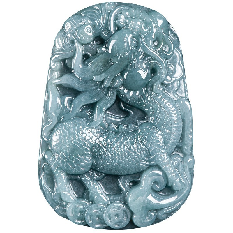 Natural Jadeite Qilin Pendant Necklace, Carved Kirin Amulet for Luck Prosperity