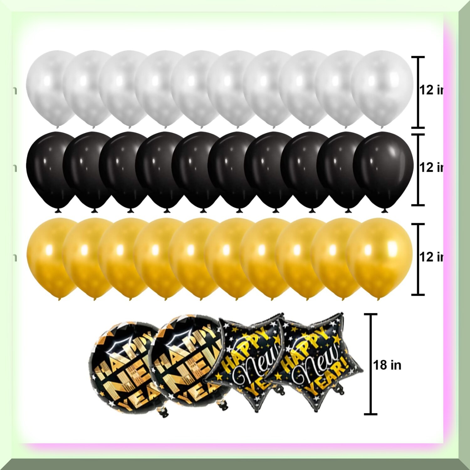 Black and Gold New Year Party Bunting with Swirls and Poms