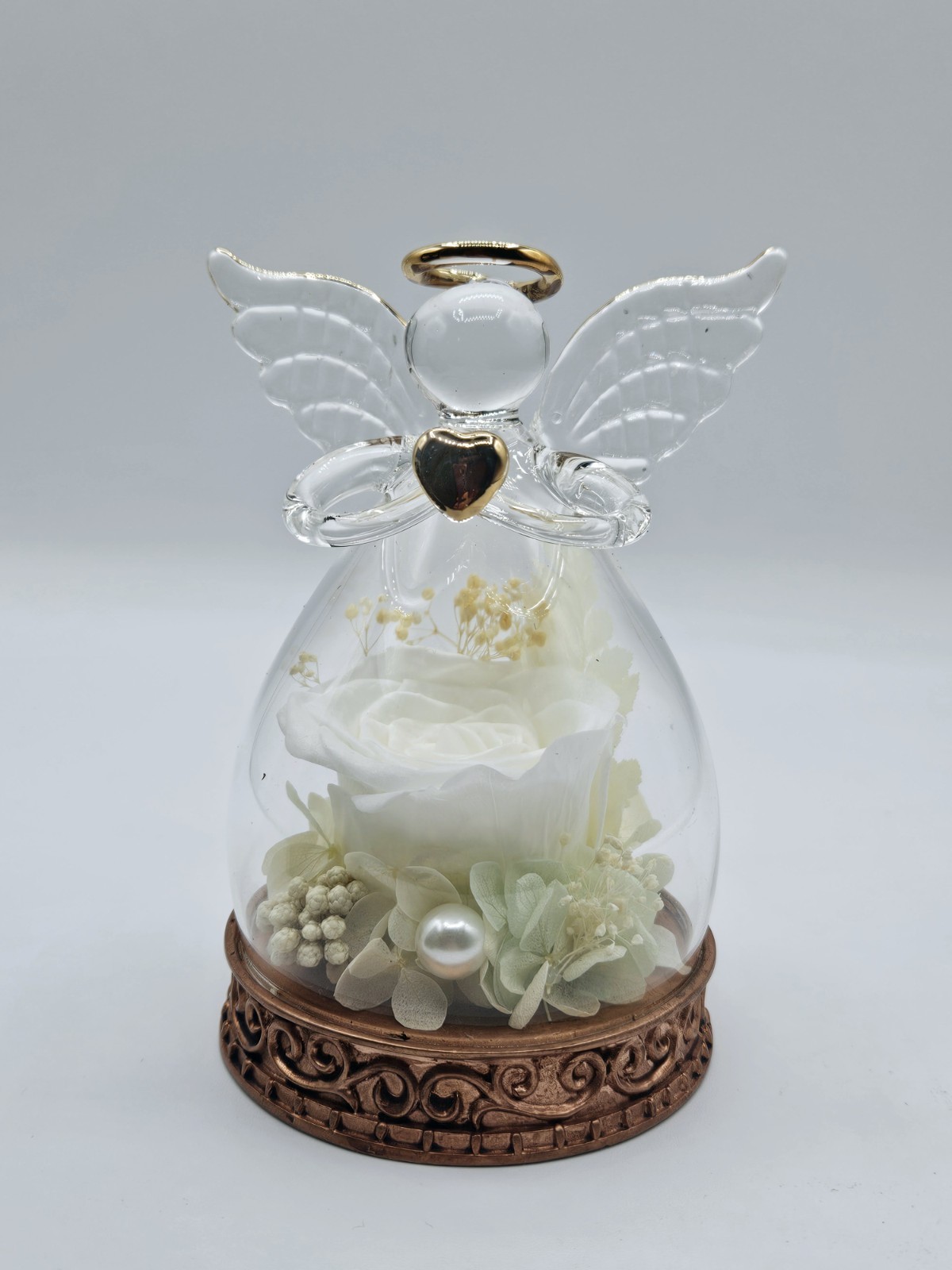 Angel Glass Dome Preserved Rose LED Light Gift Romantic Decor w/ Box