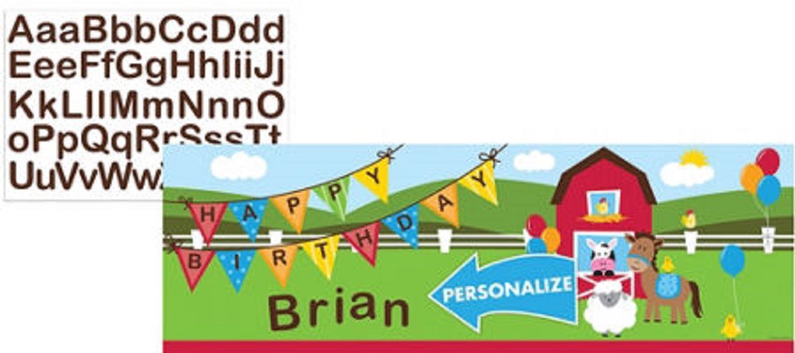 Farmhouse Fun 1st Birthday Party Giant Banner with Alphabet Stickers
