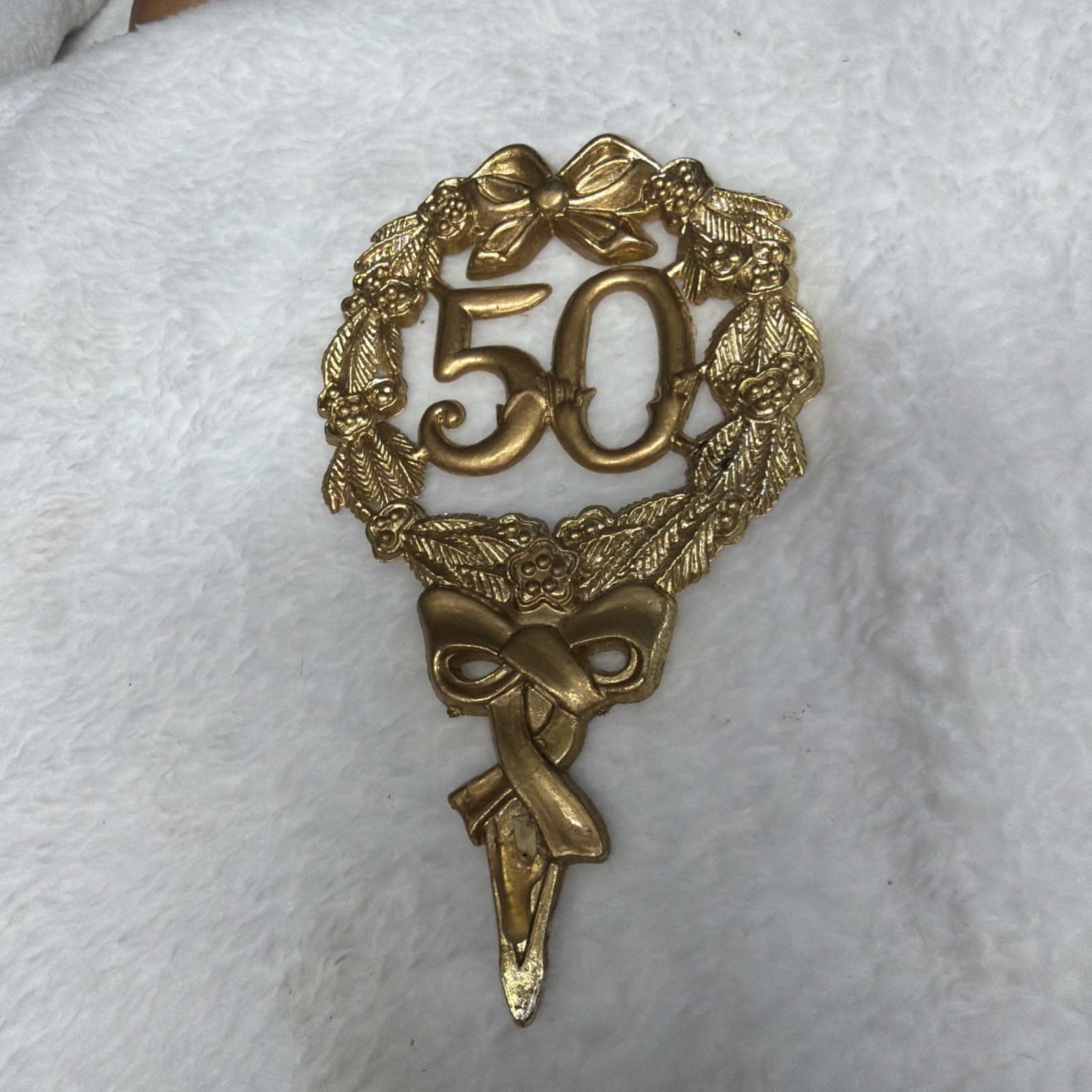 50th Anniversary shiny gold plastic cake cupcake decoration 2.5″ x 8″ pick (1)