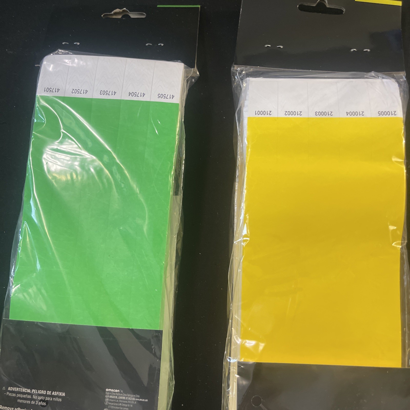 Amscan Tyvek Wristbands 500 Green & 500 Yellow Solid 1000 Total Numbered Glows