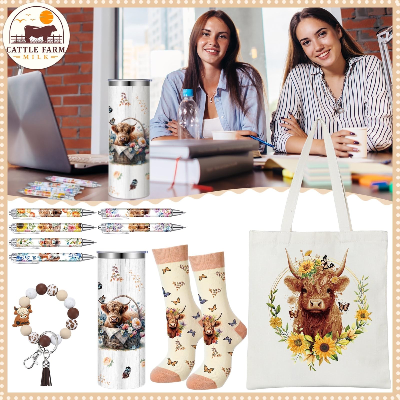 Skylety 5 Pcs Highland Cow Gifts Set for Women 20 oz Tumbler Floral Cactus Ca…