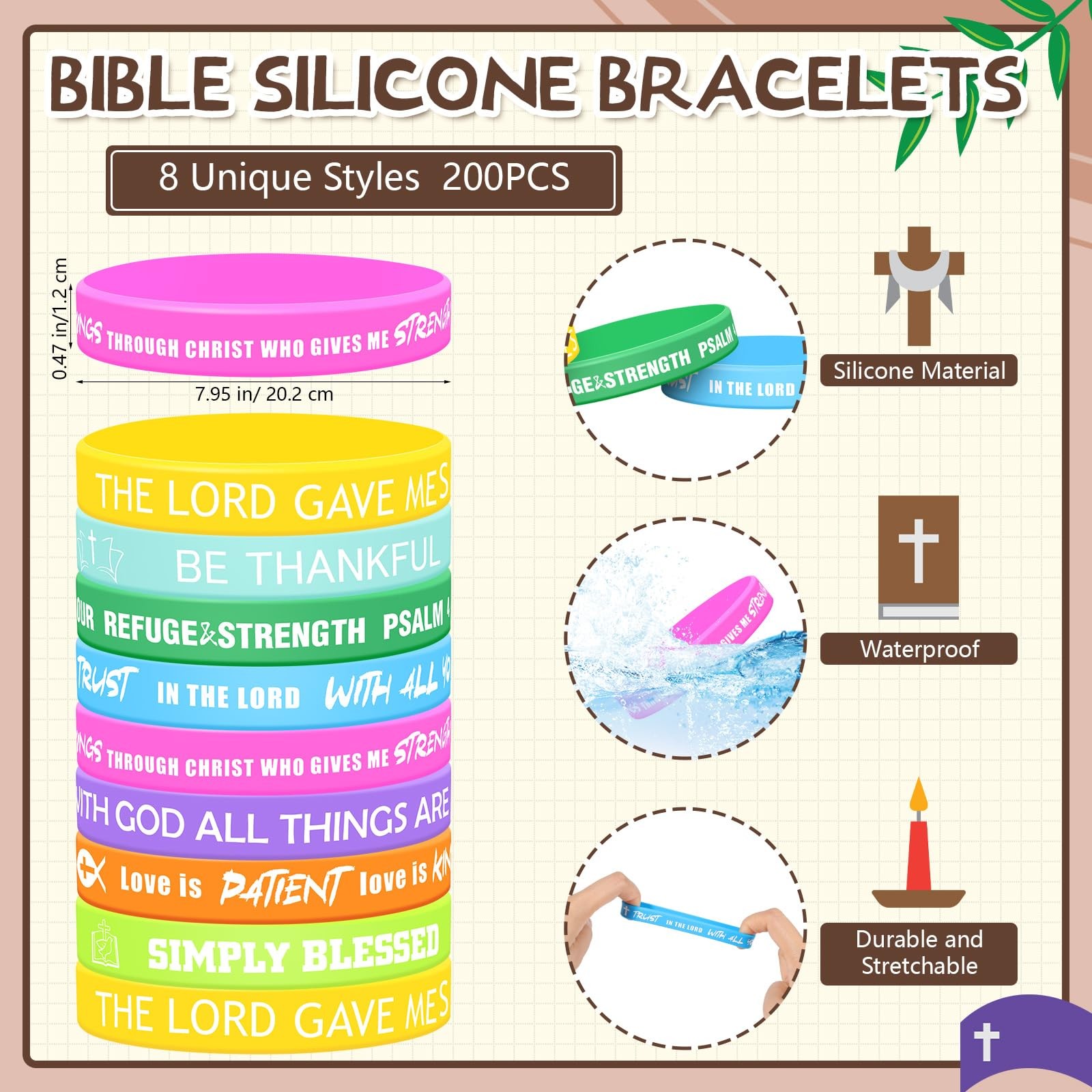 Bible Verse Bracelets 100 Pcs Rainbow Color Silicone Wristbands – Inspirational