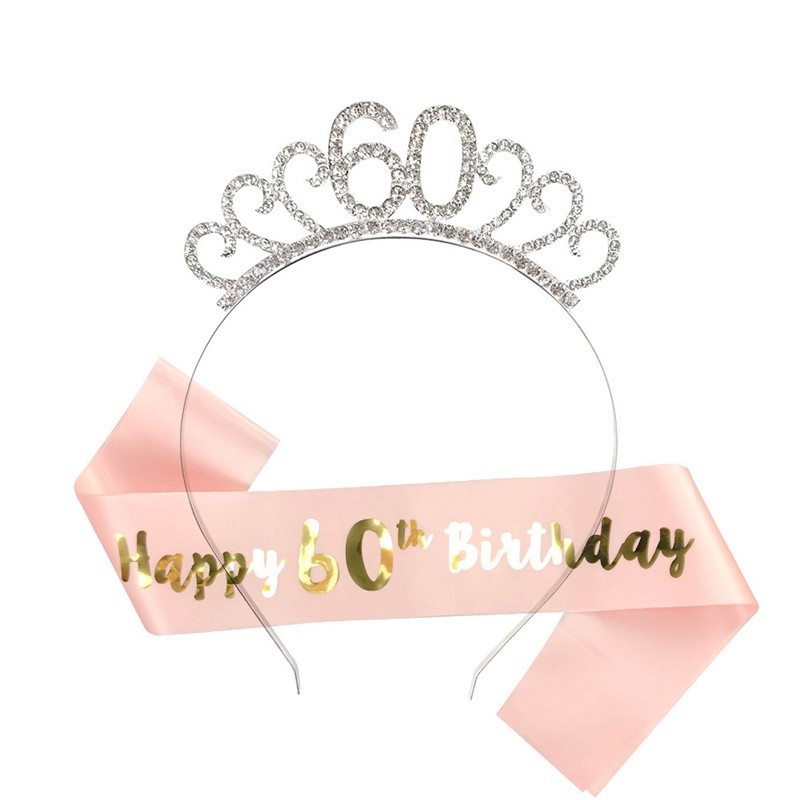Birthday Crown Headband Rose Gold Tiara Rhinestone Party Women Girl Gift Sash