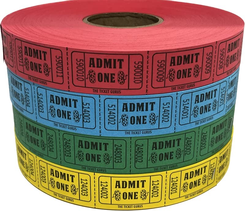 4 PCS Admit Tickets 2000ct Single Roll Consecutively Numbered Raffle
