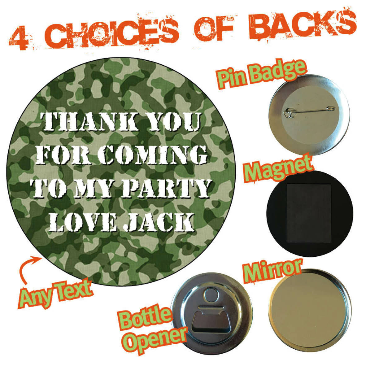 Personalised Army Camouflage Birthday Party Big Badge Magnet Bottle Opener 138
