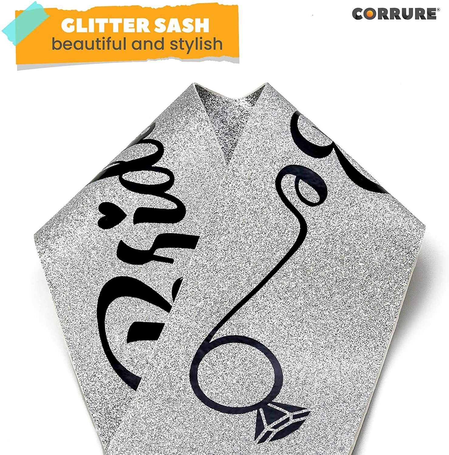 Bride to Be Sash for Bachelorette Party Bridal Shower Silver Glitter Black Foil