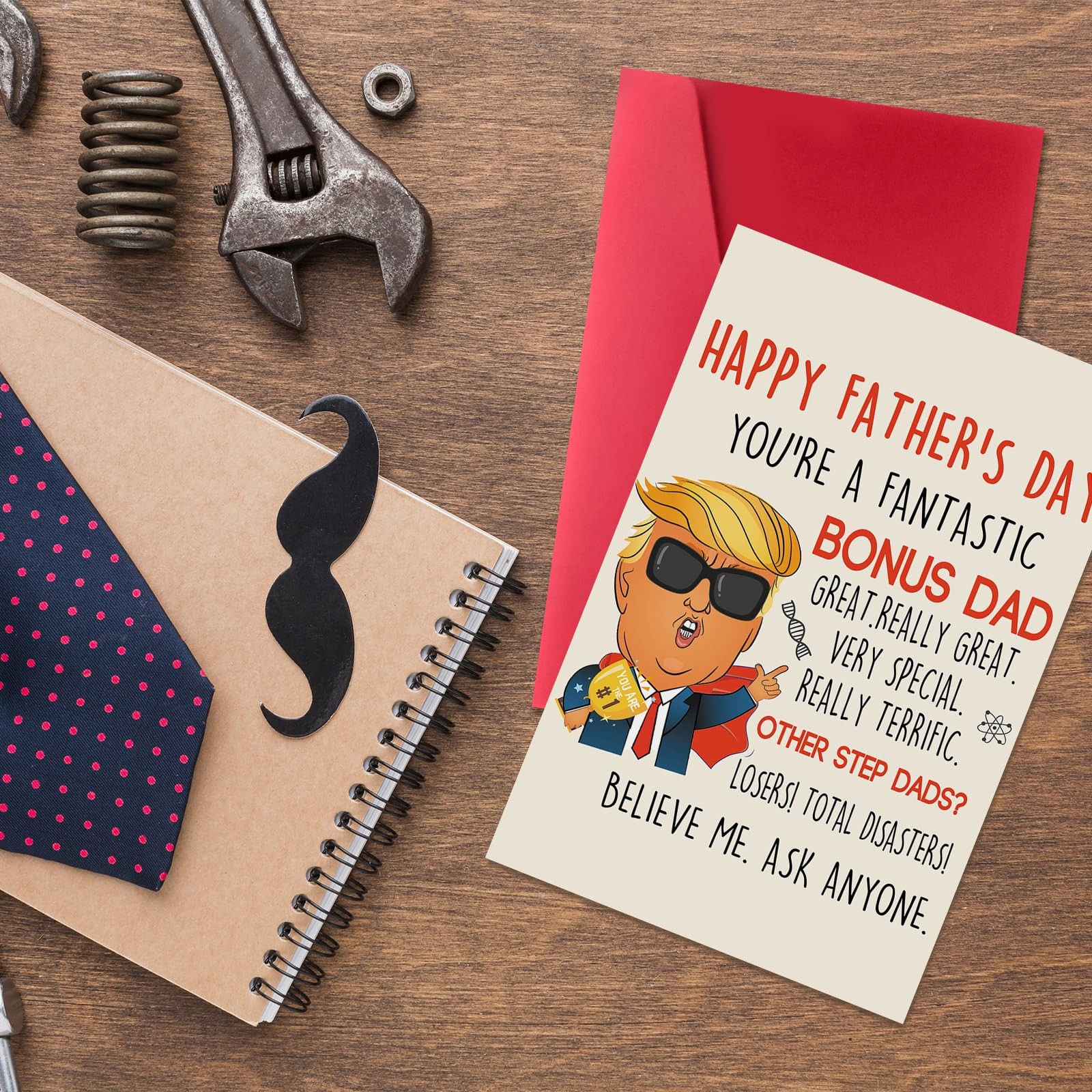 Missonemi Funny Fathers Day Card for Step Dad, Bonus Dad 5×7 inches, MS367