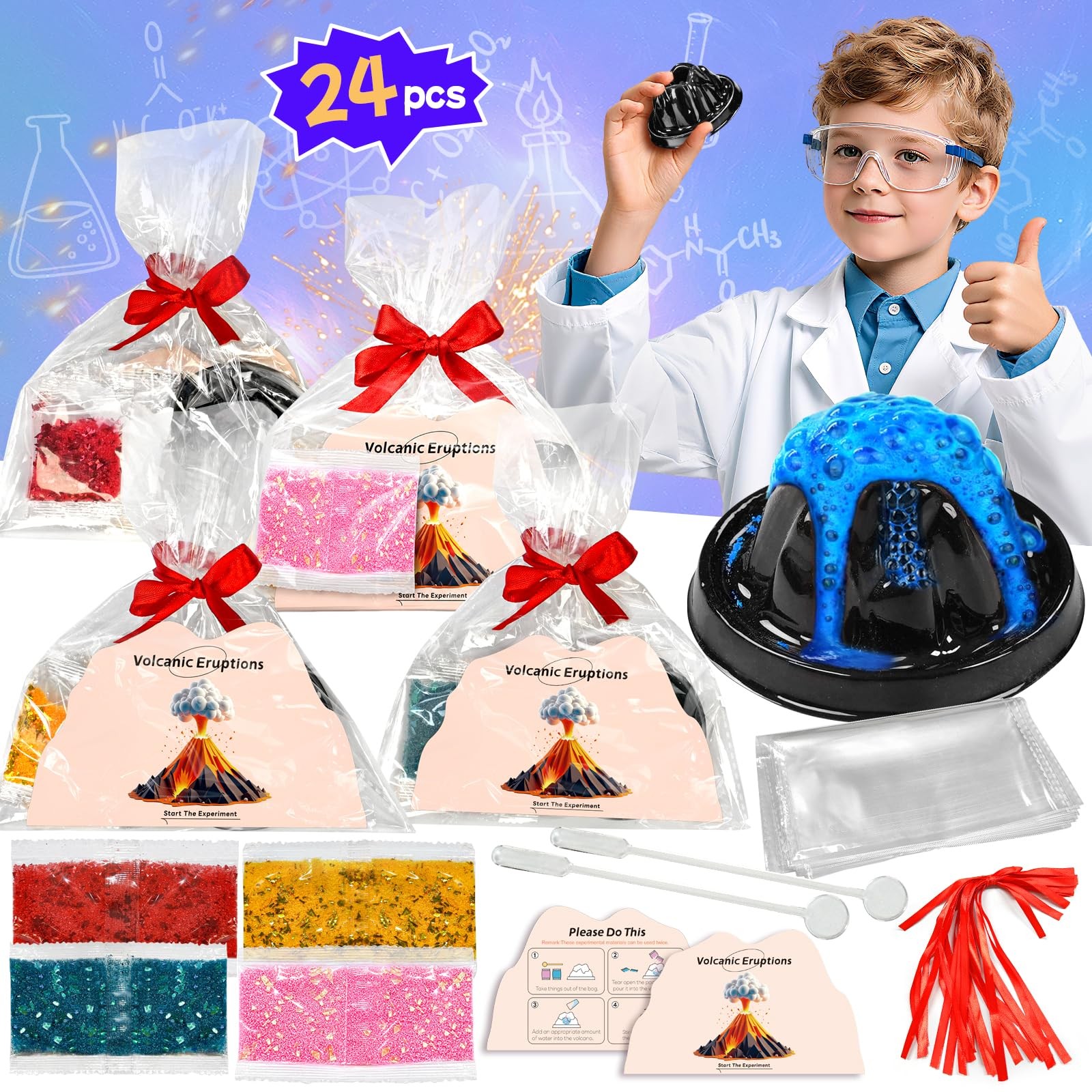 rifamee 24Pcs Volcano Eruption Science Kit Party Favor One Size, 2