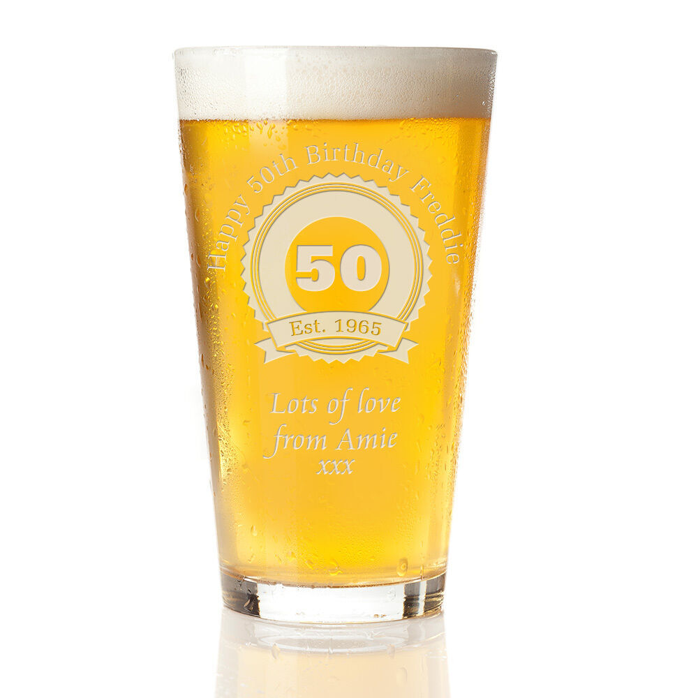 Engraved Beer Pint Glass 50th 60th 70th Personalised Birthday Gift Boxed Present