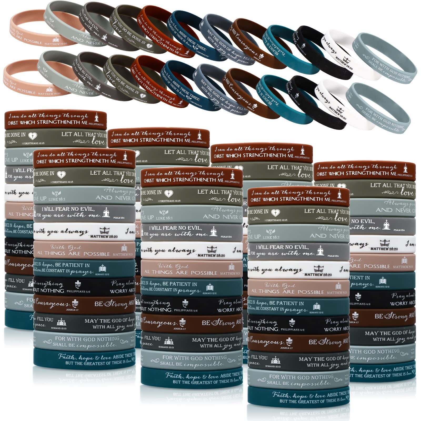 120 Pcs Religious Silicone Wristbands Bible Verse Rubber Bracelets for Men Women