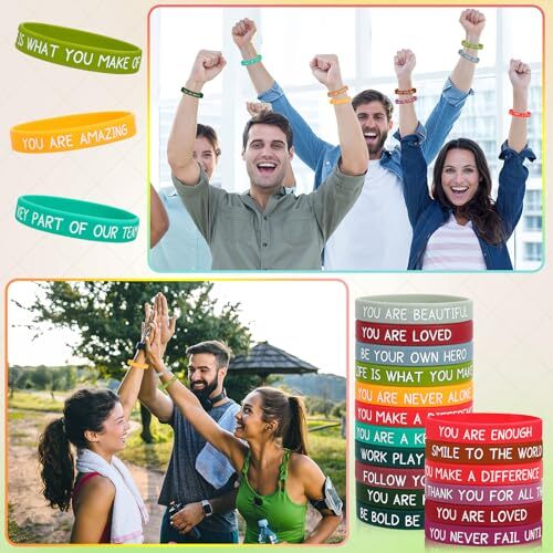 64pcs Motivational Silicone Bracelets Bulk Colored Inspirational Quote Style