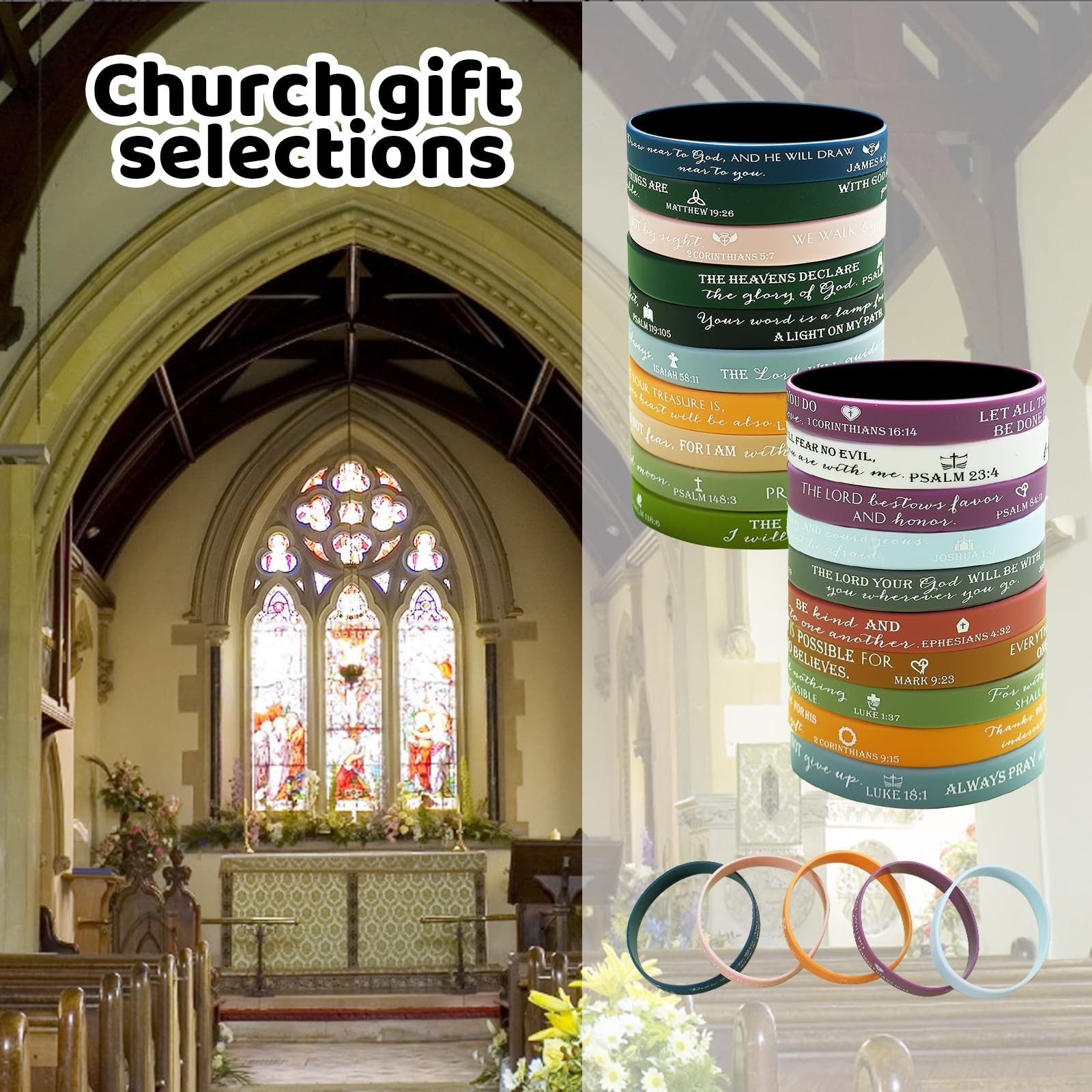 300 Pcs Religious Silicone Wristbands Bulk 15 Colors 20 Styles Bible Verse Br…