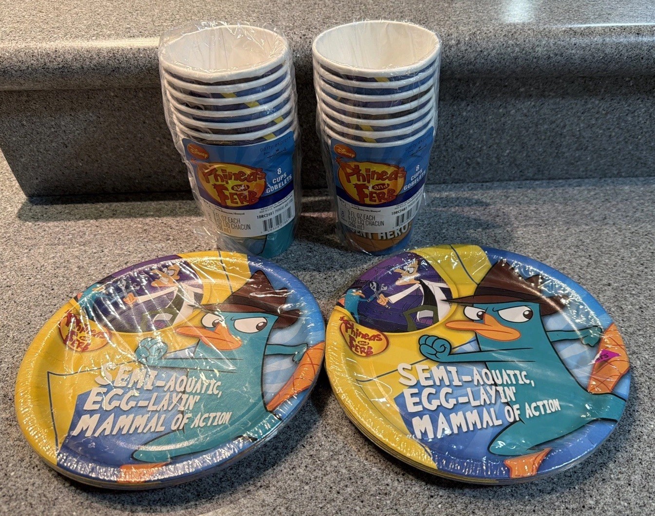 PHINEAS AND FERB 6.75″ DESSERT PLATES & 9 Oz. Cups Party Supplies 2 Of Each New