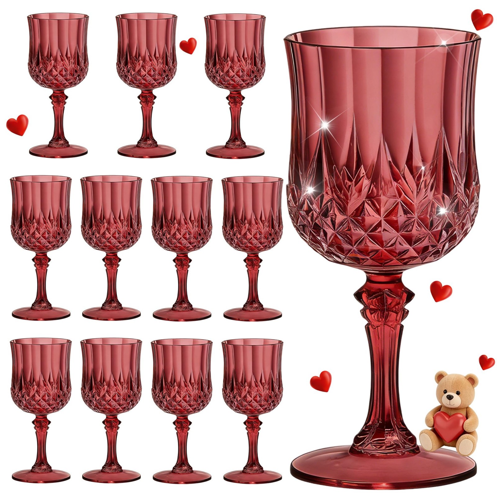 7OZ Plastic Wine Glasses, Reusable Vintage Goblets Unbreakable Drinking Glass…