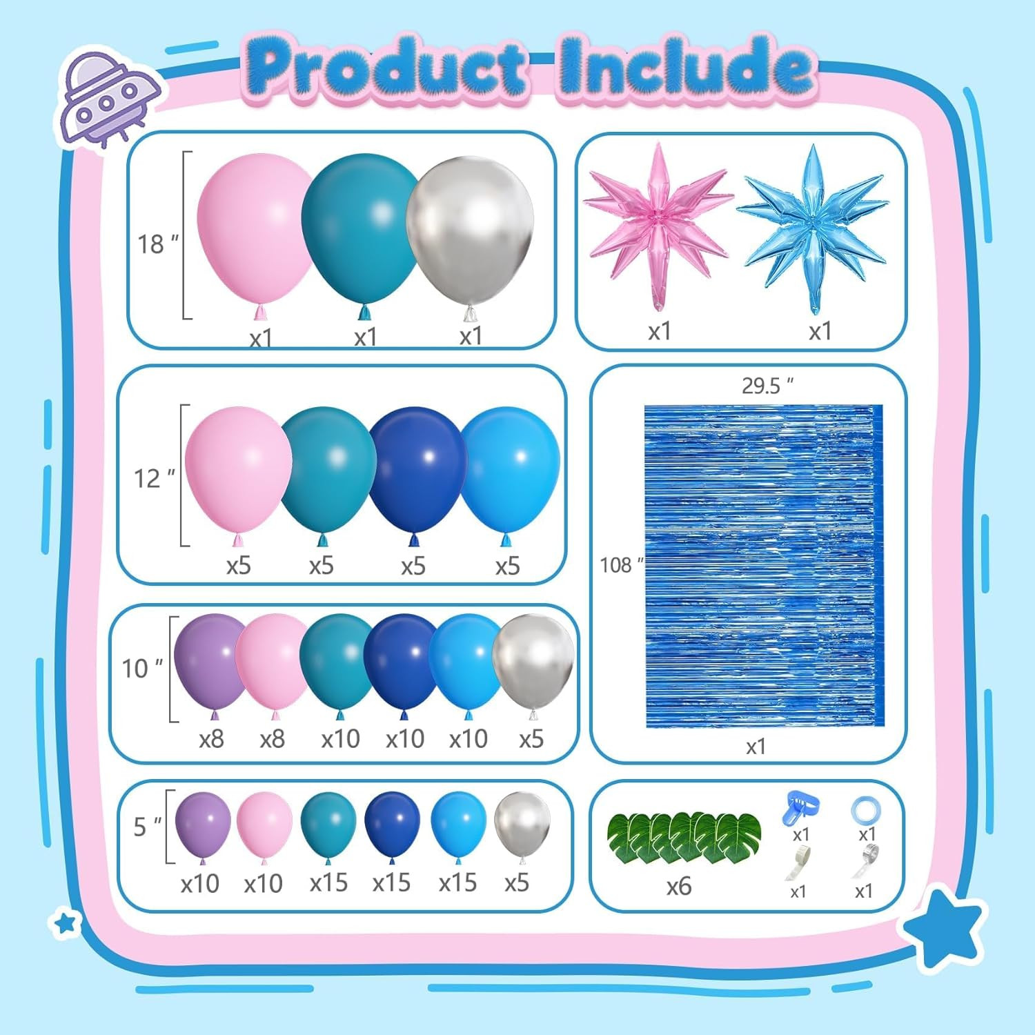 157Pcs Pink Blue Balloon Arch Garland Kit with Table Skirt Purple Metallic Silve