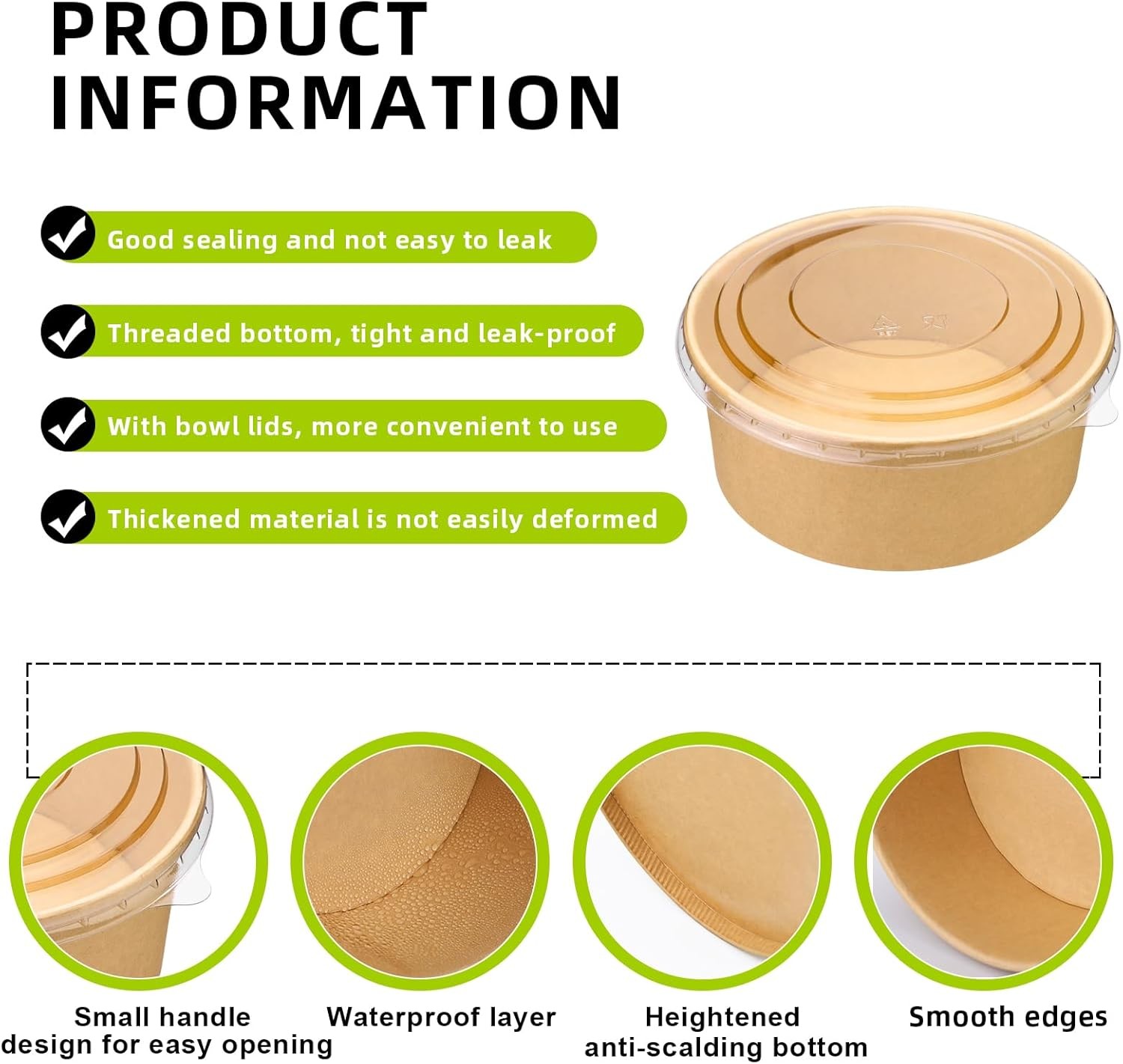 37 oz 25 ​Pack Disposable Bowls W/ Lids Disposable Food Containers W/ Lids Paper
