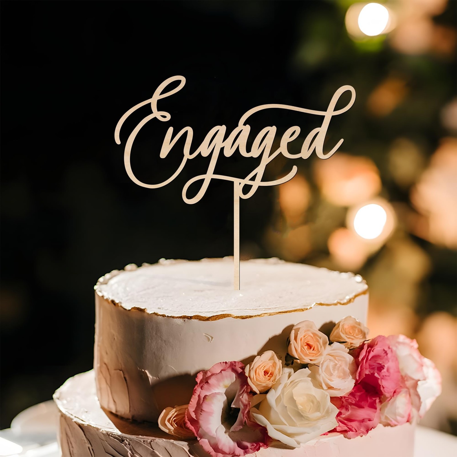 Engaged Cake Topper Engagement Cake Topper in Wood Basic