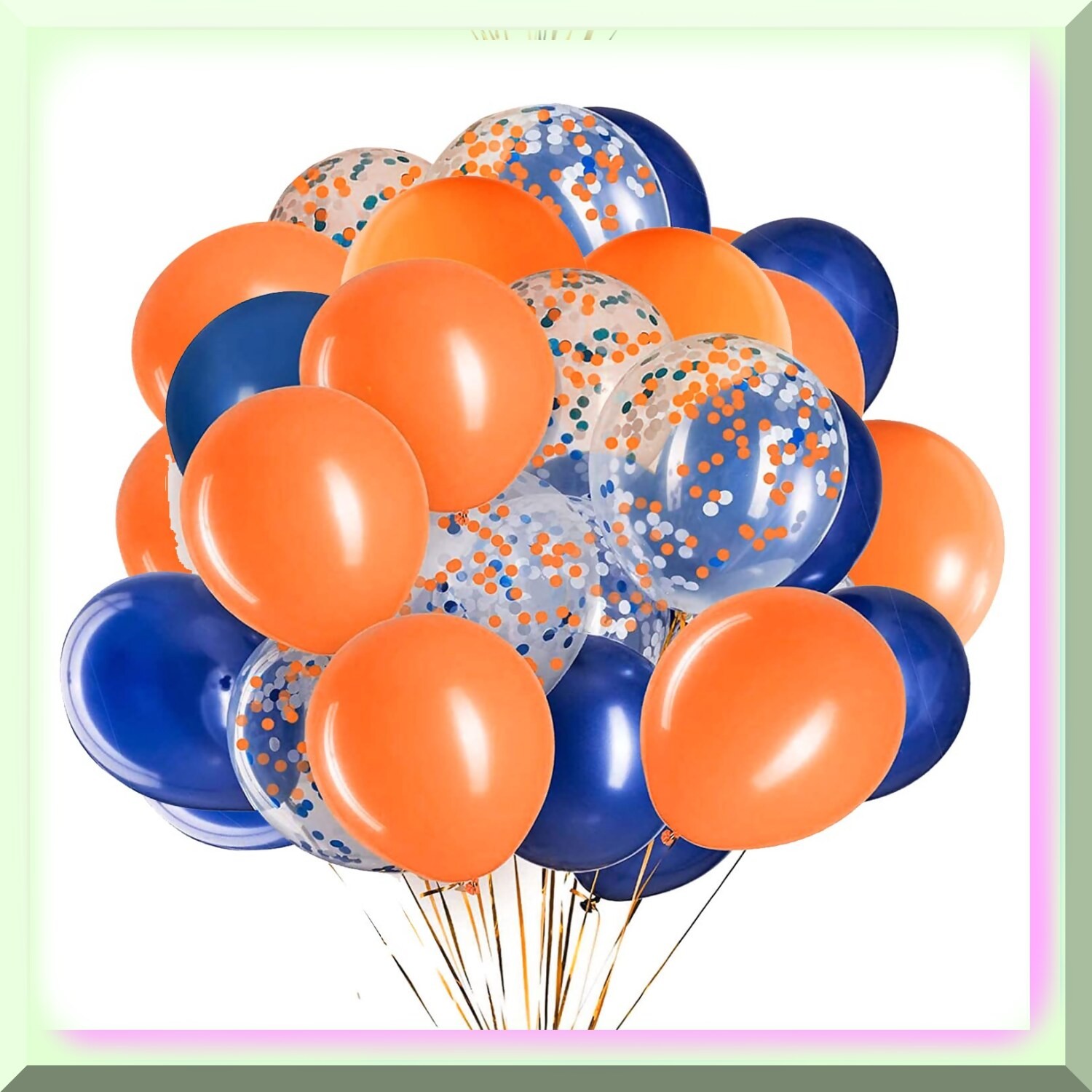 Navy Blue and Orange Confetti Party Balloons 12 inch 50 pcs
