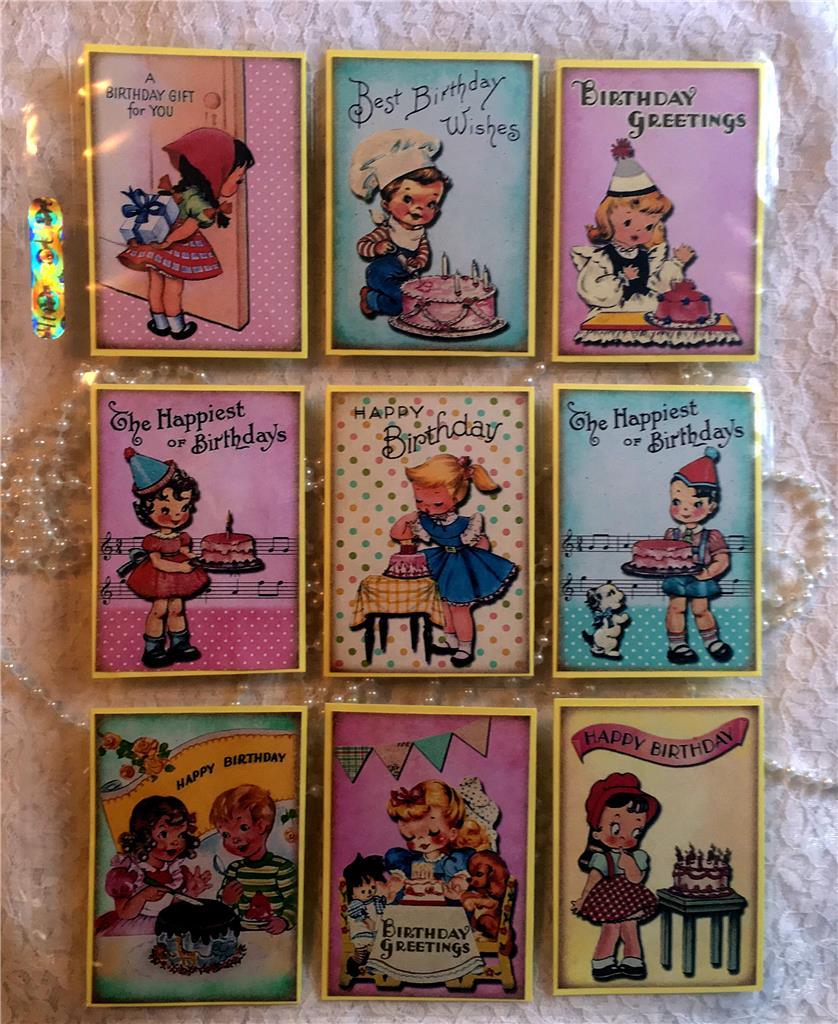 Birthday Kids~9 Pocket Pen Pal Cards only~No Protector~#44~judysjemscrafts