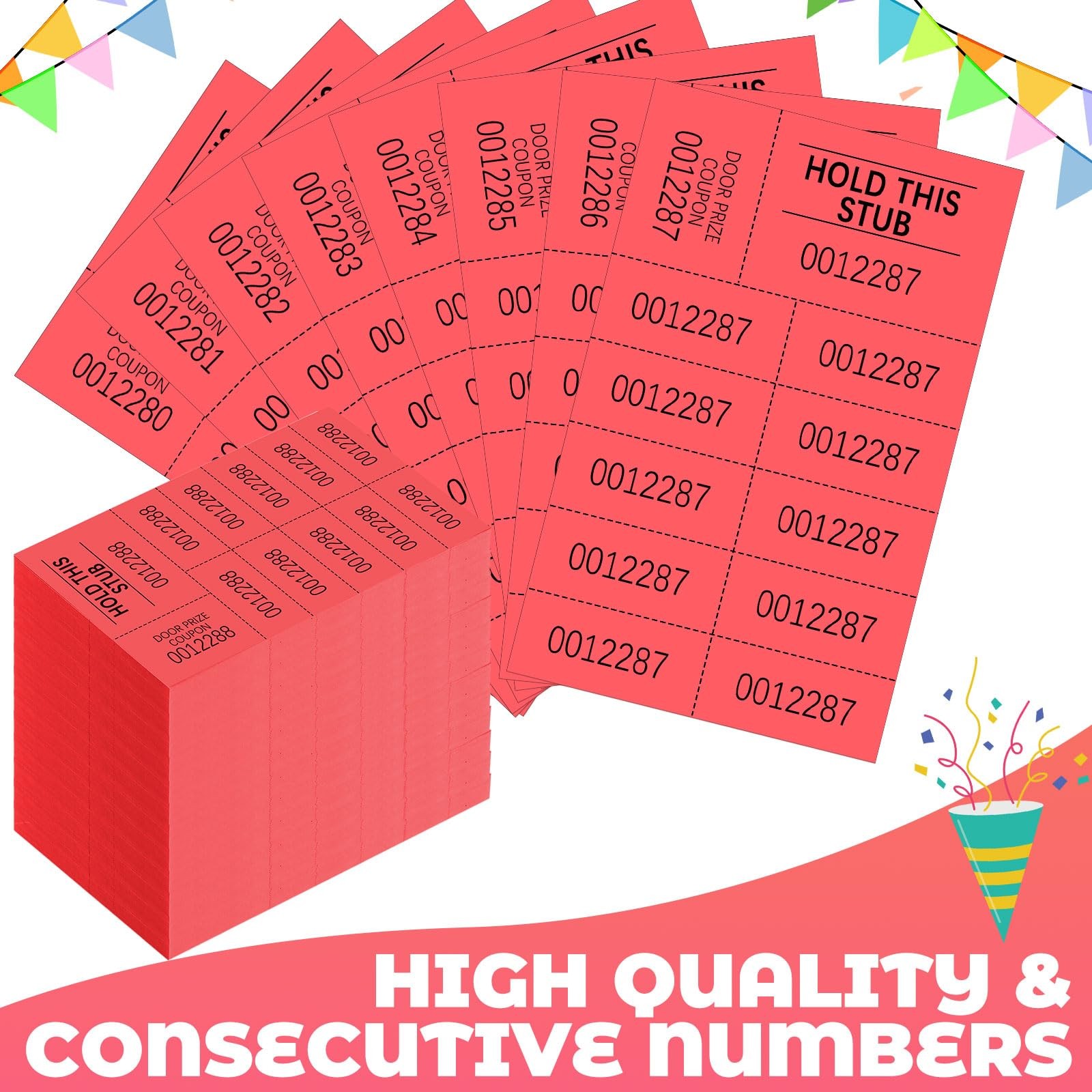 504 Sheets Raffle Auction Tickets w/ 10 Bid Numbers Silent Event Red