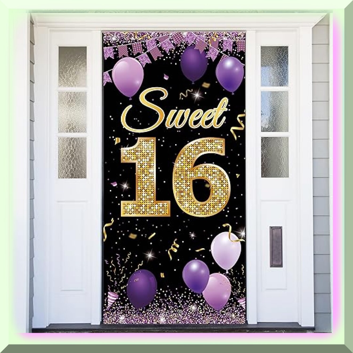 Purple Gold Sweet 16 Celebration Kit with Banner and Props