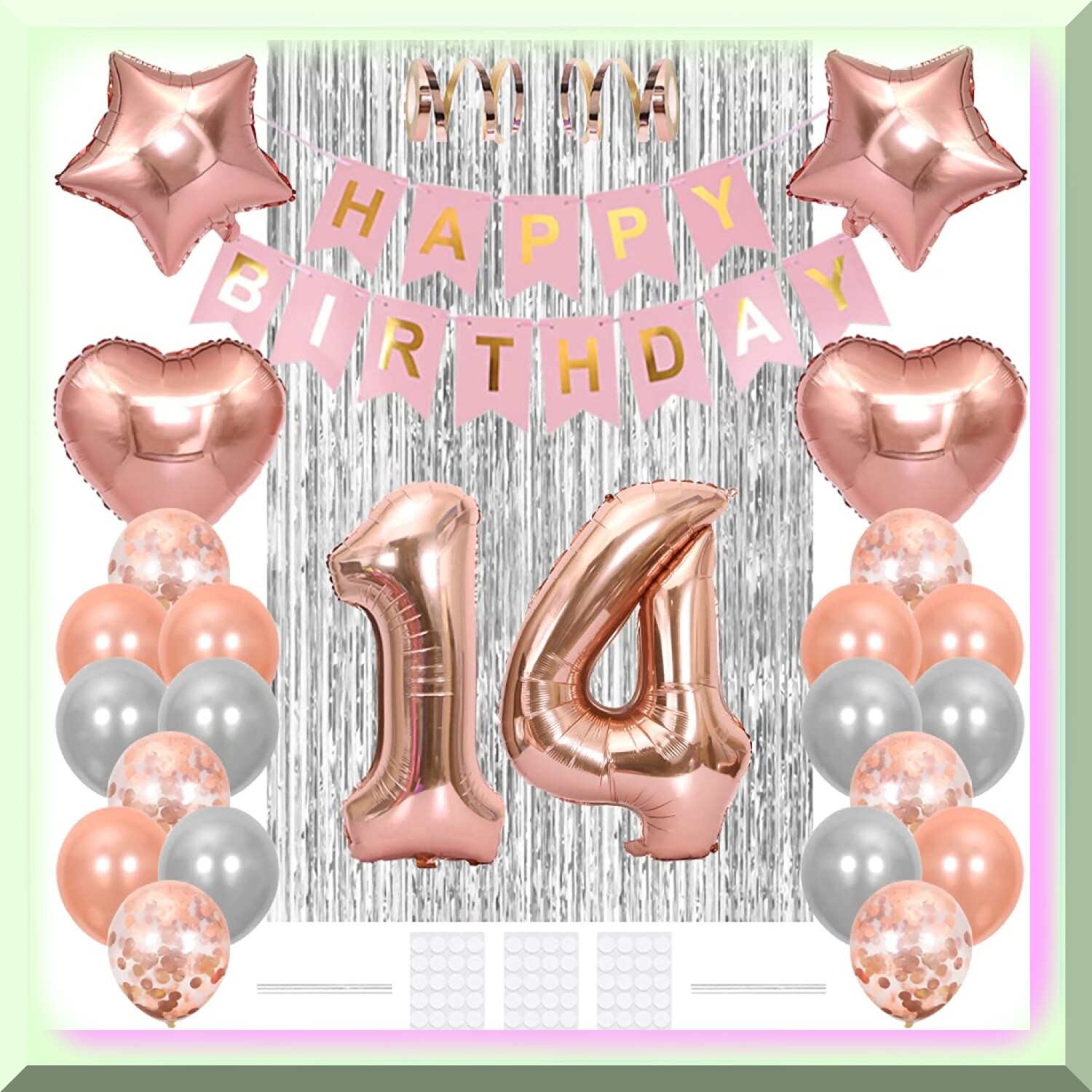 Rose Gold 14th Birthday Party Balloon Kit