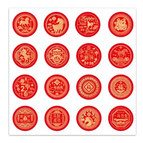 400 Pcs 2026 Year of The Horse Chinese New Year Stickers, Round Red Candy