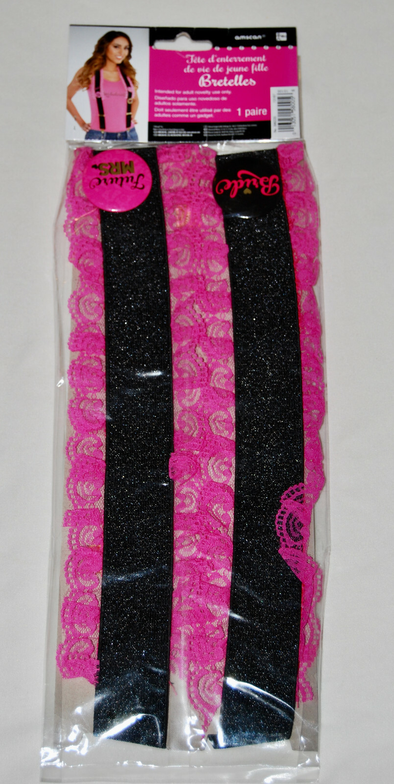 New Amscan Women’s Pink & Black BRIDE TO BE Bachelorette Party Suspenders O/S