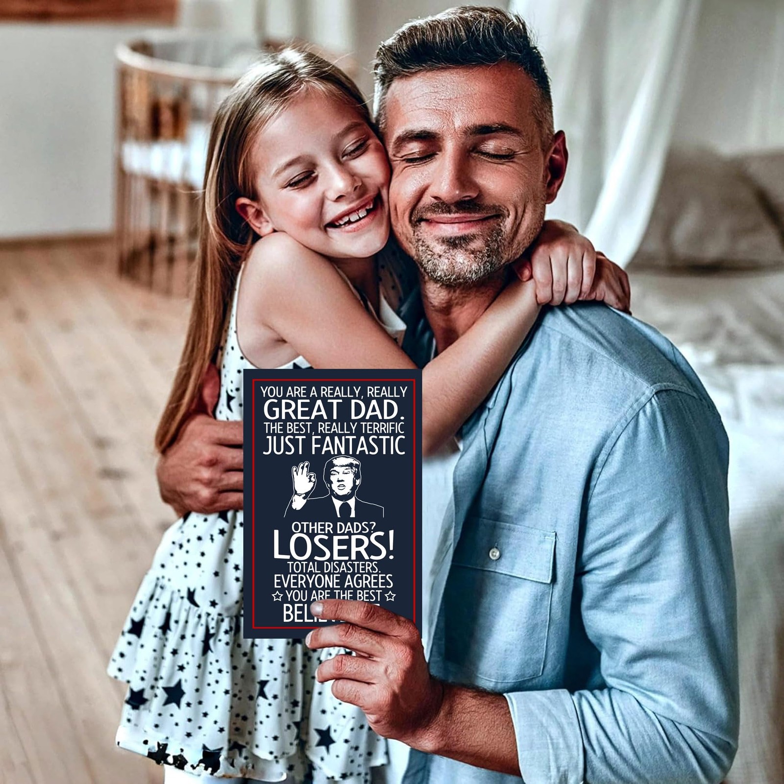 BETHEGIFT Funny Fathers Day Gift Card for Dad from 5.3 x 8.07 inches, NAVY