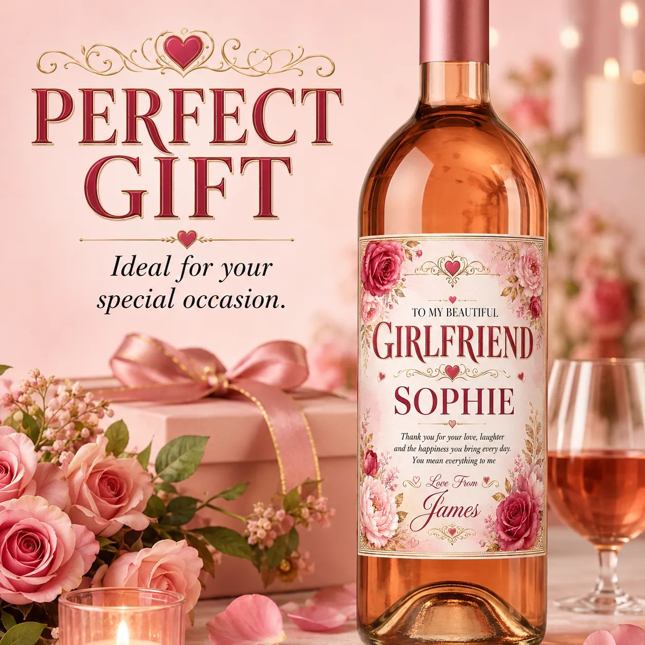 Personalised Girlfriend Bottle Label Sticker Custom Romantic Wine Gift