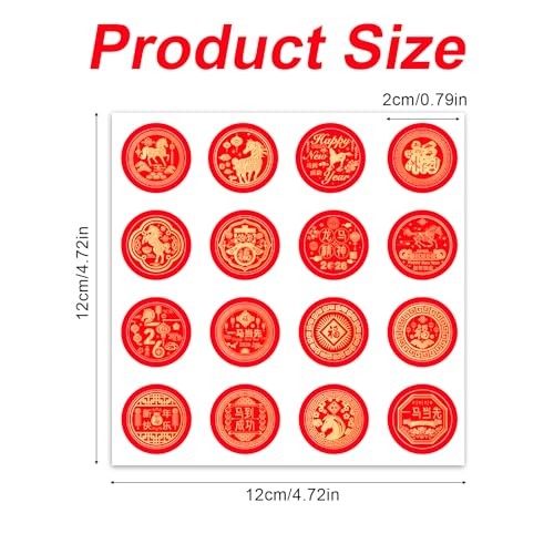 400 Pcs 2026 Year of The Horse Chinese New Year Stickers, Round Red Candy
