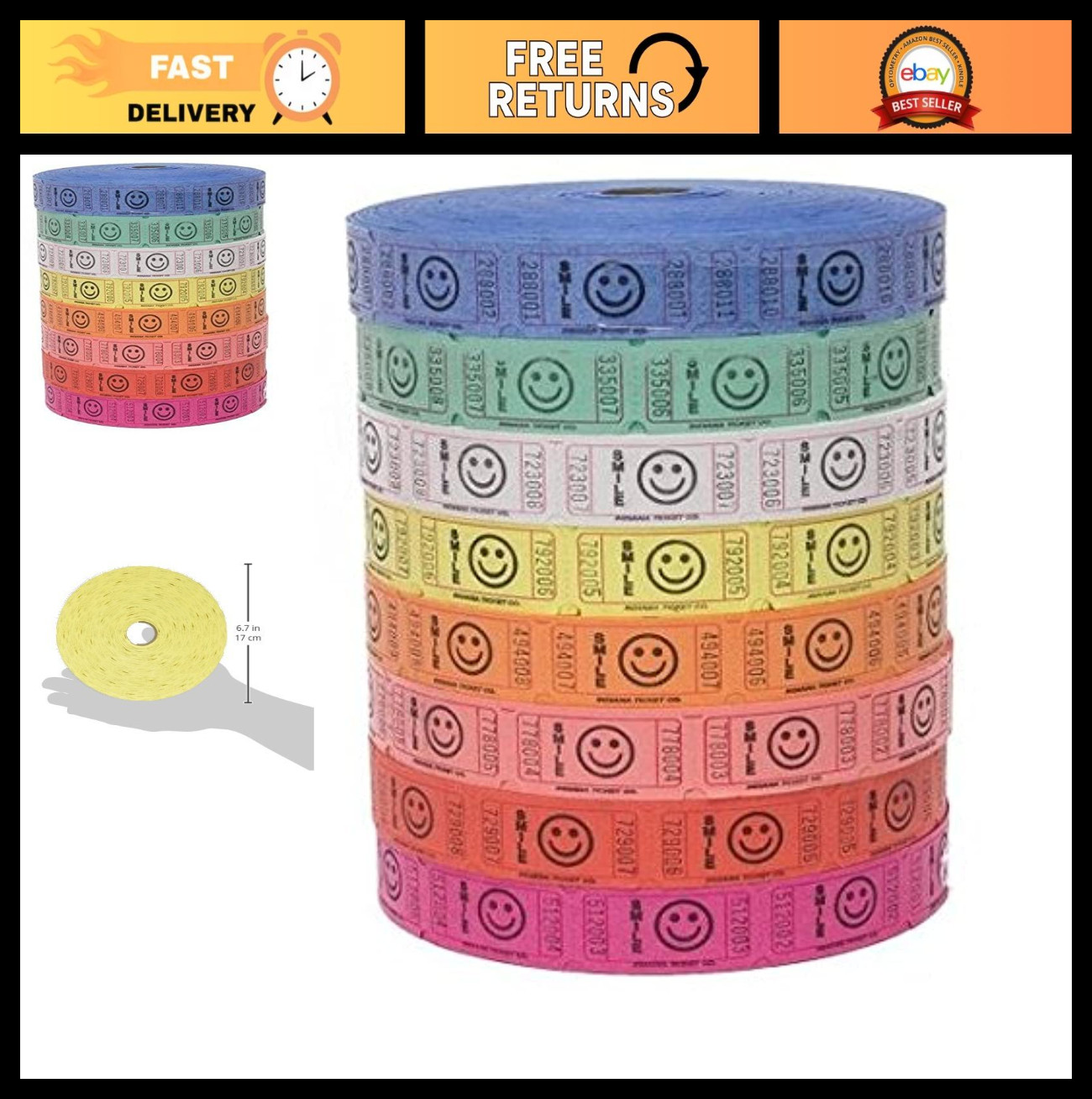 Raffle Tickets – 8,000 Total in 4 Rolls (2000 Tickets Each) – Assorted Colors