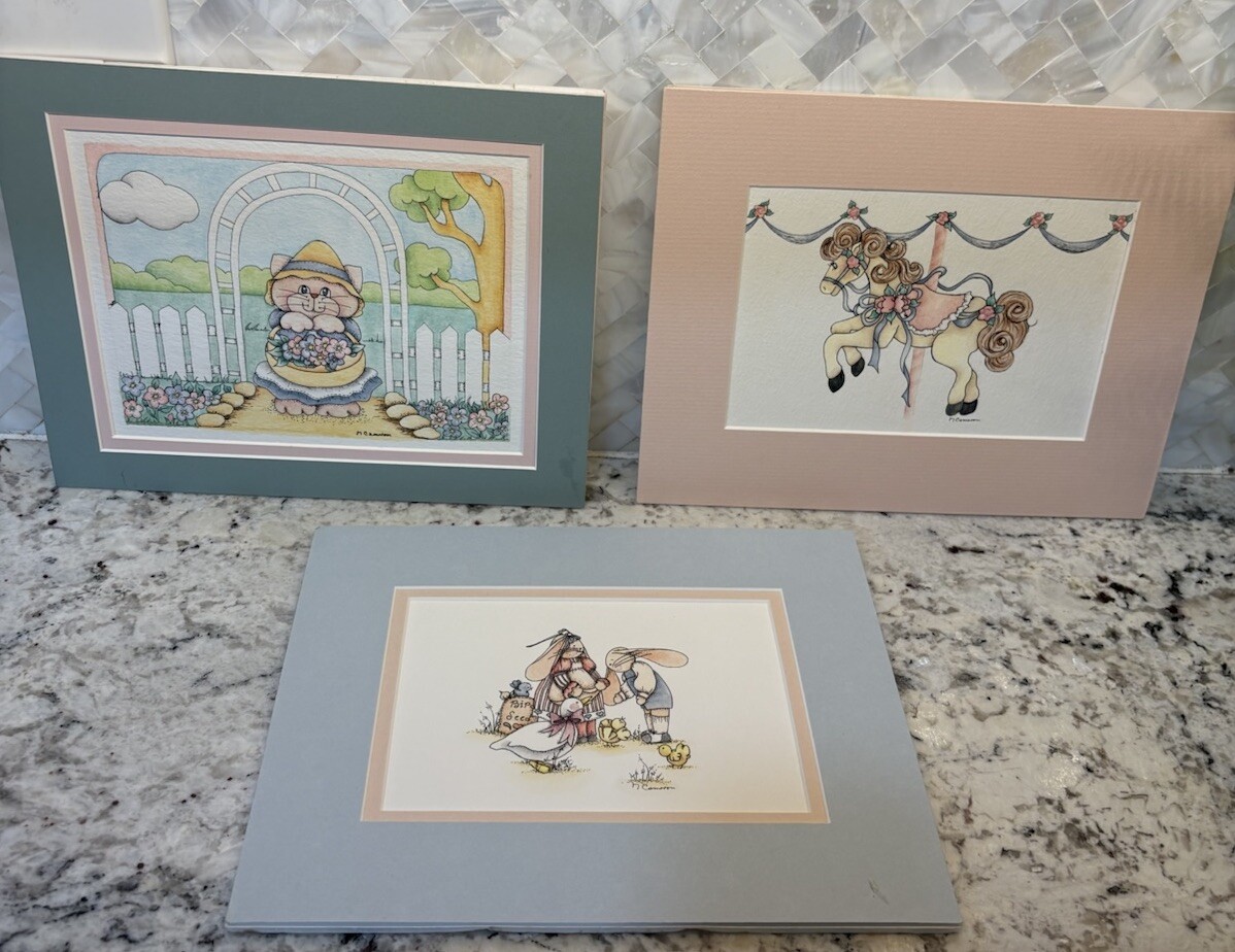 Animals Baby Girl Nursery Art Prints Decor Watercolors Signed horse bunny ducks