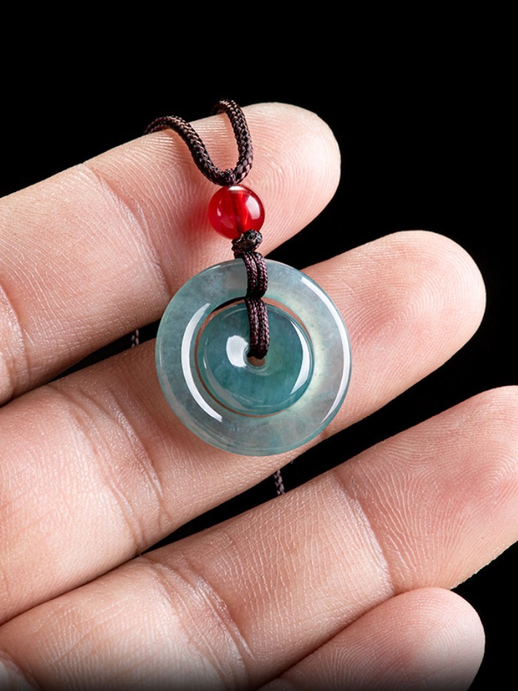 Natural Jadeite Double Peace Buckle Pendant Green Jade for Luck & Protection