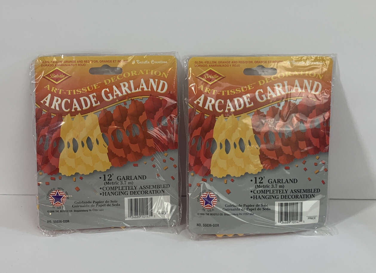 Beistle Arcade Garland 12 ft long Red Yellow Orange Pack of 2 art tissue