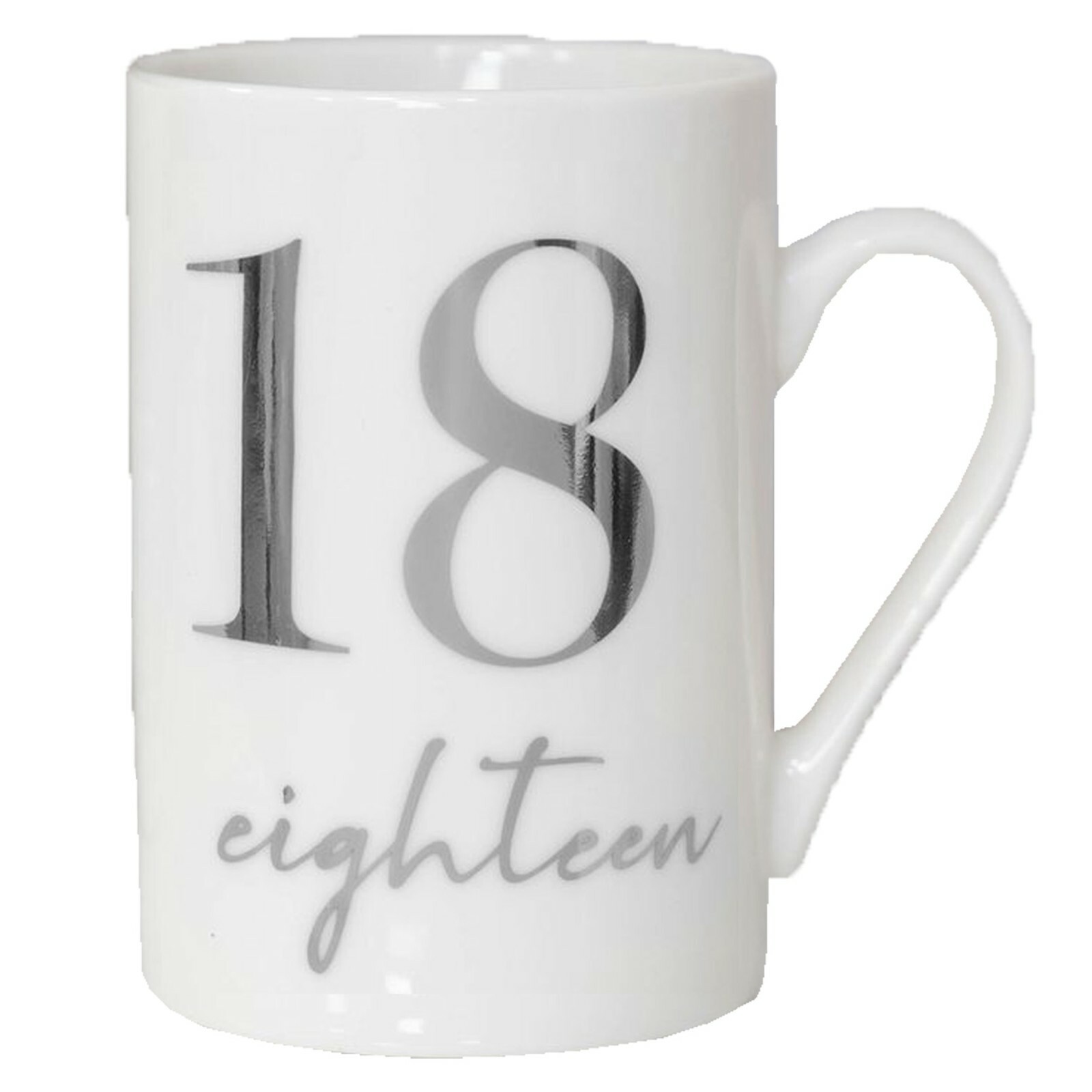 White Bone China Mug with Silver Foil Number – Choose Birthday Age