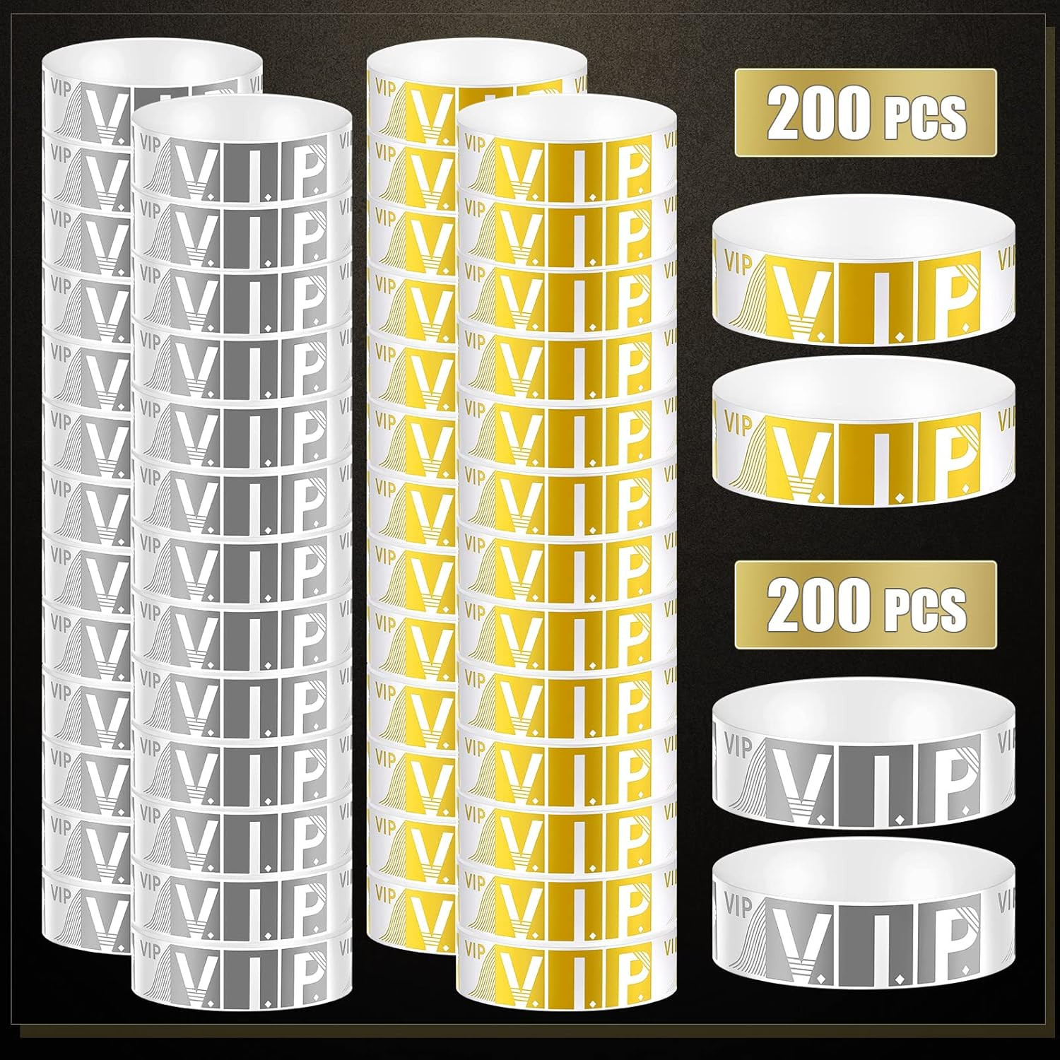 400 Pcs VIP Wristbands for Events Waterproof Party Armbands Gold and Silver Pape