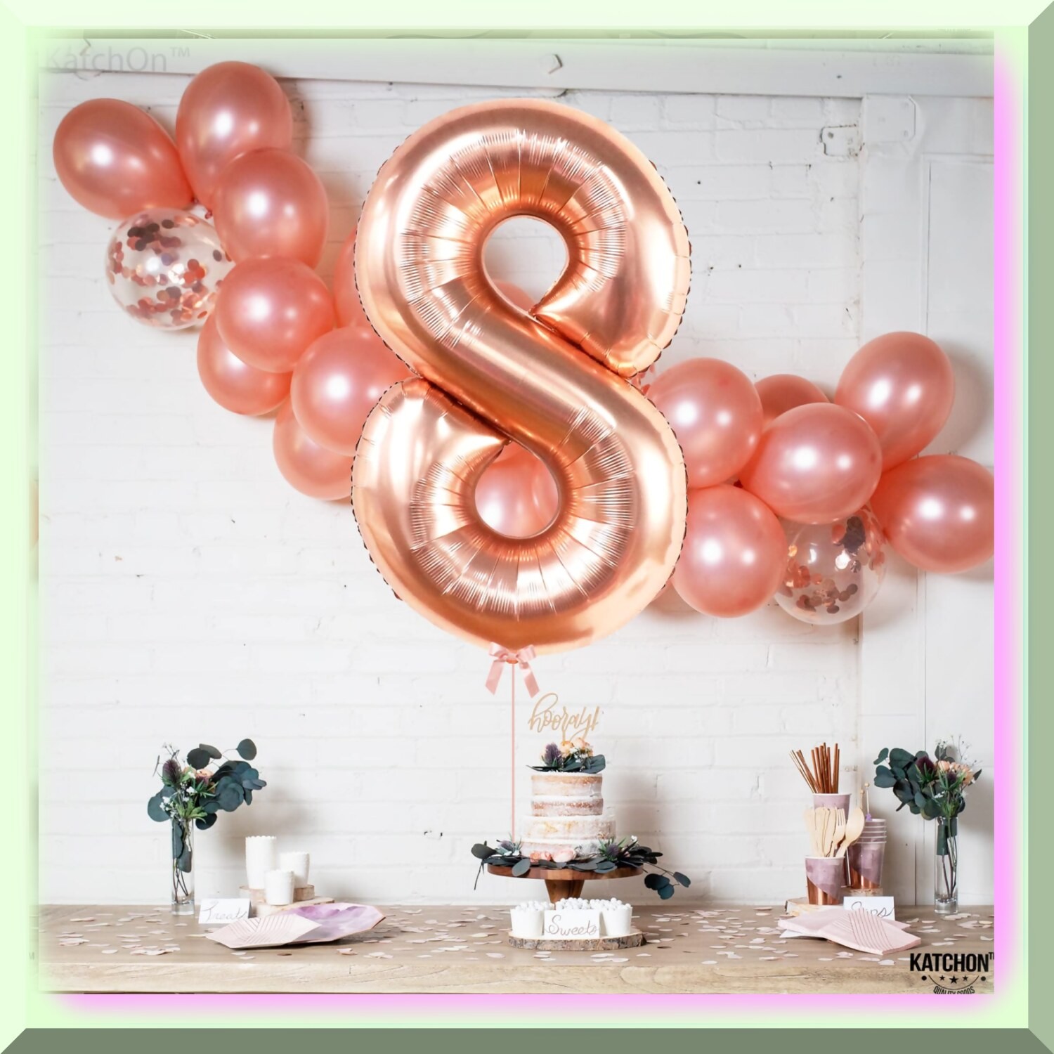 Rose Gold Number 8 Balloon for Girls 8th Birthday