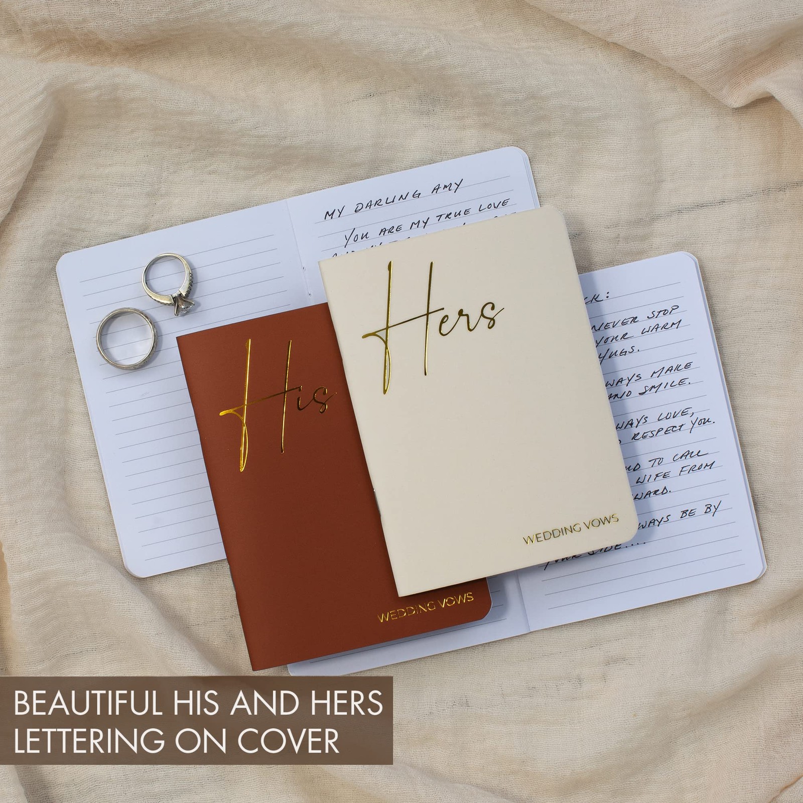Personalized Wedding Vow Books, Gold Foil Design, Brown