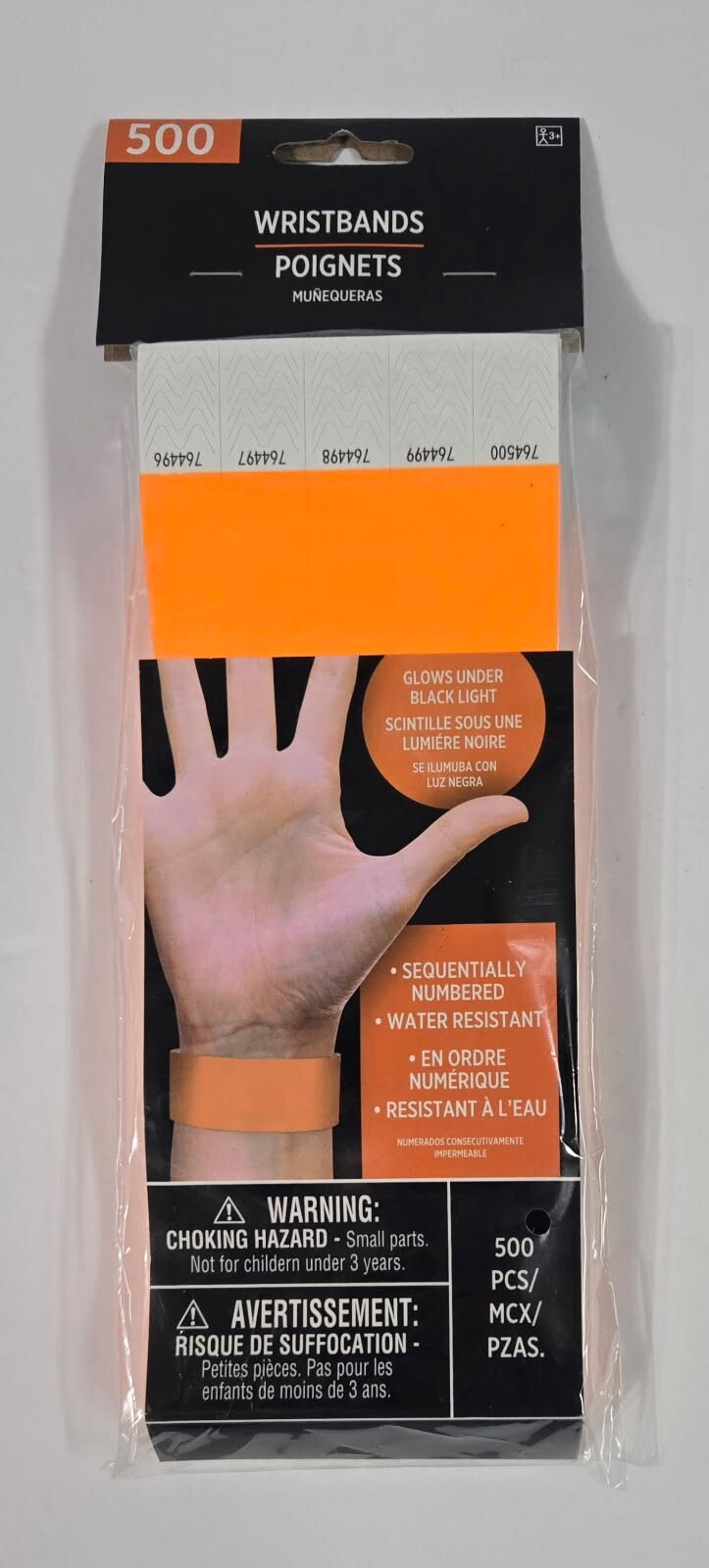 Amscan Wristbands Orange 500 Count Sequential Numbers & Glows Under Black Light