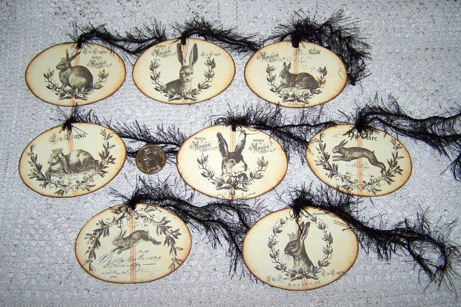 8~Easter~Vintage~Hare~Le Lapin~Bunnies~Fussy Cut~Linen Cardstock~Gift~Hang~Tags