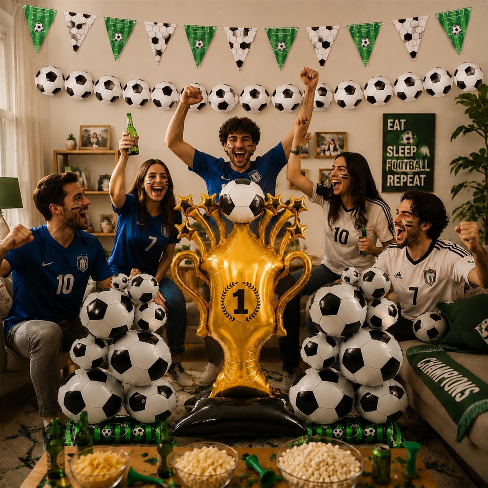 Dingpanxing 5PCS Soccer Party Decorations – Large, Black, White, Gold, Green