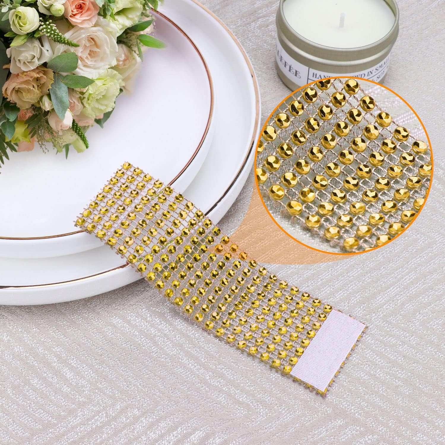 Bling Napkin Rings Set of 150, Rhinestone Gold Napkin Rings Diamond Adornment
