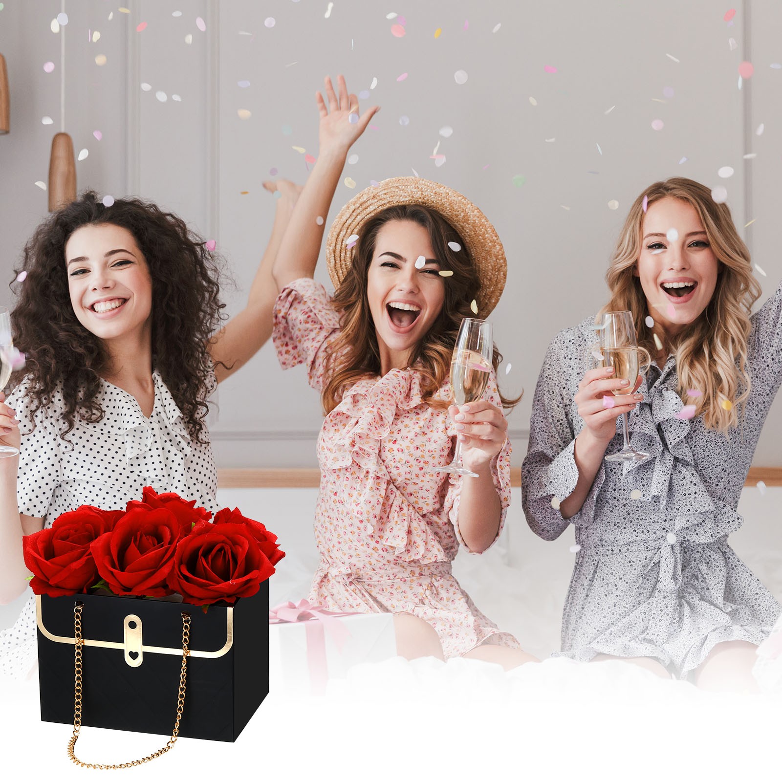 Flower Gift Box, 12 Pcs Paper Bouquet Flower, Black